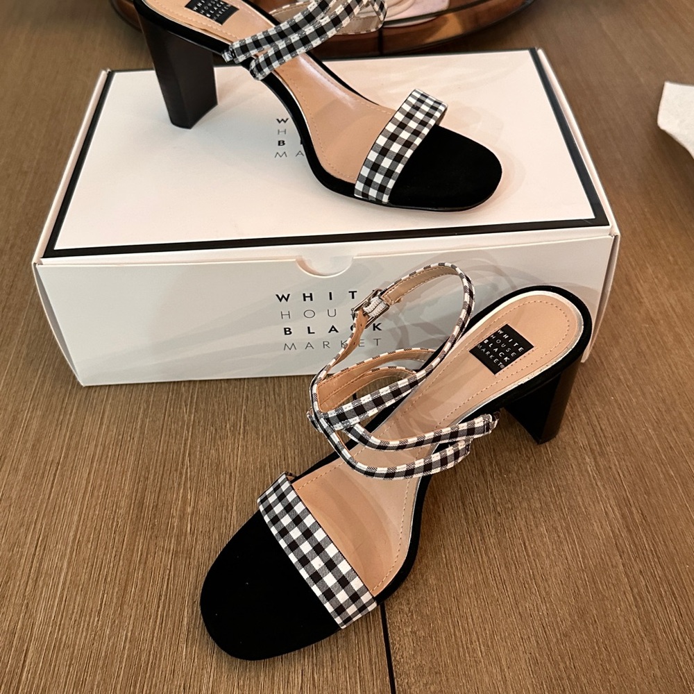 White House Black Market Black and White Strappy Heels
